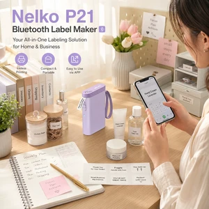 Nelko P21 Bluetooth Label Maker Machine with 2 Tapes (14x40mm 100 & 180 Labels), Portable Inkless Thermal Label Printer, 203 DPI, Rechargeable, for Home, Office & School - Purple Nelko P21 Bluetooth Label Maker Machine with 2 Tapes (14x40mm 100 & 180 Labels), Portable Inkless Thermal Label Printer, 203 DPI, Rechargeable, for Home, Office & School - Purple
