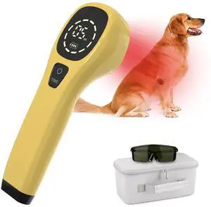 PUPCA Pet/Vet Therapy Device,Cold Laser Therapy Relieve Animal's Muscle Joint Pain,Portable Handheld Red Light Therapy Device,with 650nm and 808nm Wavelength,for Horses,Dogs,Cats and Others (Gold)