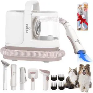 PUPCA Dog Grooming Kit, 7 in 1 Pet Vacuum Cleaner for Dogs Pet Hair Remover, Large-Capacity Vacuum Dustbin, 12000Pa Suction & Low Noise Vacuum Dog Hair Clipper Nail Grinder Trimmers