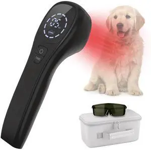 PUPCA Pet/Vet Therapy Device,Cold Laser Therapy Relieve Animal's Muscle Joint Pain,Portable Handheld Red Light Therapy Device,with 650nm and 808nm Wavelength,for Horses,Dogs,Cats and Others (Black)
