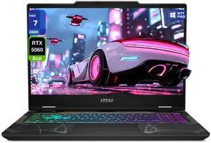 MSI Cyborg 15 Gaming Laptop, Intel 7-240H, 32 GB DDR5 RAM, 1 TB PCIe SSD, 15.6" FHD (1920x1080) 144 Hz IPS Display, Nvidia G-Force RTX 5060, 4-zone RGB Keyboard, W11 Pro, Translucent Black