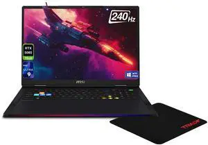 MSI Raider 18 HX Gaming Laptop, Intel Ultra 9-285HX, 32 GB DDR5 RAM, 1 TB PCIe SSD, 18" QHD+ (2560x1600) 240Hz, Nvidia G-Force RTX 5080, RGB Backlit Keyboard, W11 Pro, Core Black + Traix Mousepad MSI Raider 18 HX Gaming Laptop, Intel Ultra 9-285HX, 32 GB DDR5 RAM, 1 TB PCIe SSD, 18" QHD+ (2560x1600) 240Hz, Nvidia G-Force RTX 5080, RGB Backlit Keyboard, W11 Pro, Core Black + Traix Mousepad