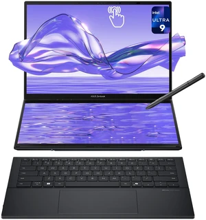 Asus Zenbook Duo Dual Laptop, Intel Ultra 9-285H, 32 GB LPDDR5X RAM, 4 TB PCIe SSD, 14'' 3K (2880x1800) OLED Touchscreen, Intel Arc Graphics, Backlit Keyboard, W11 Home, Inkwell Gray Asus Zenbook Duo Dual Laptop, Intel Ultra 9-285H, 32 GB LPDDR5X RAM, 4 TB PCIe SSD, 14'' 3K (2880x1800) OLED Touchscreen, Intel Arc Graphics, Backlit Keyboard, W11 Home, Inkwell Gray