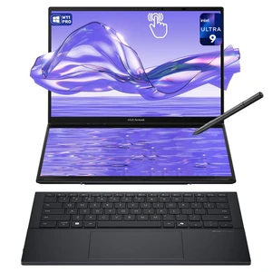Asus Zenbook Duo Dual Laptop, Intel Ultra 9-285H, 32 GB LPDDR5X RAM, 4 TB PCIe SSD, 14'' 3K (2880x1800) OLED Touchscreen, Intel Arc Graphics, Backlit Keyboard, W11 Pro, Inkwell Gray Asus Zenbook Duo Dual Laptop, Intel Ultra 9-285H, 32 GB LPDDR5X RAM, 4 TB PCIe SSD, 14'' 3K (2880x1800) OLED Touchscreen, Intel Arc Graphics, Backlit Keyboard, W11 Pro, Inkwell Gray