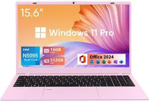 BiTECOOL 15.6-inch Windows 11 Laptop, 16GB RAM, 512GB SSD, FHD IPS Display Laptop Computer, Intel N5095 Quad Core, 2.4/5G WiFi, BT4.2 Backlit and Fingerprint, Lightweight and Portable, Pink