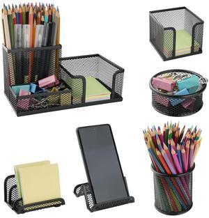 Desk Organizer for Office, 6 Pieces Mesh Desk Multi-functional Storage Set Office Supplies Accessories (Black)