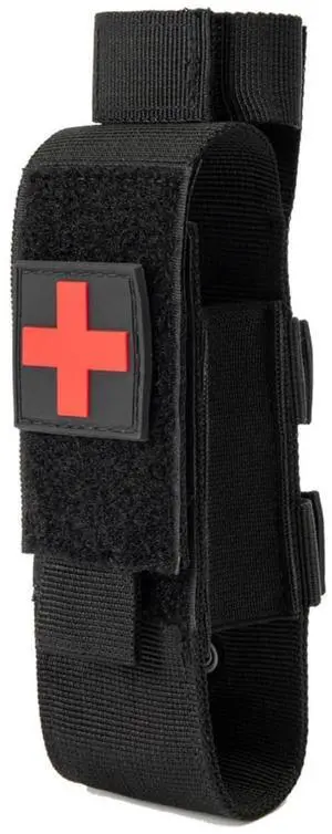 Tactical Molle Tourniquet Holder, Portable TQ Military First Aid Equipment Case & Trauma Medical Shear Pouch (Black)