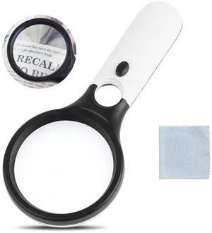 Magnifying Glass with Light, 10X 45X Handheld Glass Reading Magnifier with 3 Light