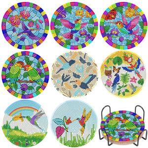 Uppmeant 8Pcs DIY Diamond Art Painting Coasters with Holder, Ocean Scenery Series DIY Diamond Painting Art Kits for Adults, Kids and Beginners (Bird)