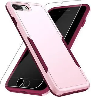 Entronix Bundle Compatible with iPhone 8 Plus/7 Plus - Soft-Touch Dual-Layer Case & 1 Clear Screen Protector