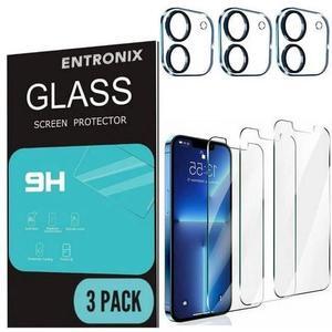 Entronix Case Clear Tempered Glass Screen Protector for iPhone 12 Mini, Camera Lens with Shatter Resistant Glass, 3-Pack