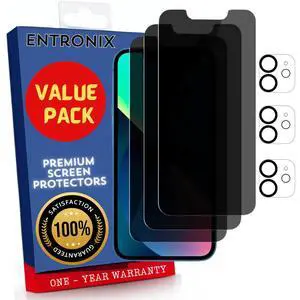 Entronix Case Screen Protector Bundle with Camera Cover Designed for iPhone 12 Mini Privacy 9H Hardness,Bubble Free Easy Install, 3 PACK