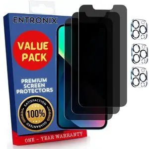 Entronix Case Screen Protector Bundle with Camera Cover Designed for iPhone 12 Pro Max Privacy 9H Hardness,Bubble Free Easy Install, 3 PACK