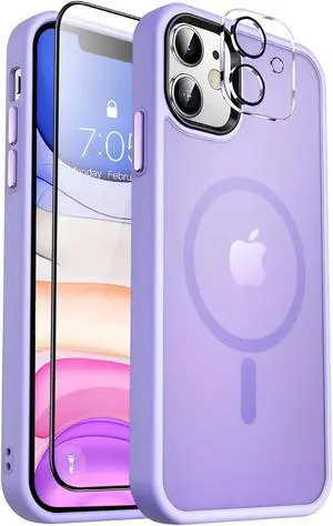 Entronix iPhone 12 3-in-1 Bundle - [Magnetic] Translucent Matte Case, 1 Clear Screen Protector & 1 Camera Lens Protector,