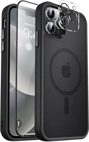 Entronix iPhone 12 Pro 3-in-1 Bundle - [Magnetic] Translucent Matte Case, 1 Clear Screen Protector & 1 Camera Lens Protector,