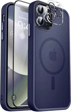 Entronix iPhone 13 Pro 3-in-1 Bundle - [Magnetic] Translucent Matte Case, 1 Clear Screen Protector & 1 Camera Lens Protector,