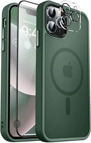 Entronix iPhone 13 Pro 3-in-1 Bundle - [Magnetic] Translucent Matte Case, 1 Clear Screen Protector & 1 Camera Lens Protector,
