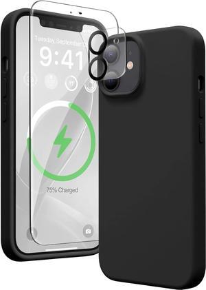 Entronix Bundle Compatible with iPhone 12 Mini - Liquid Silicone Case, 1 Clear Screen Protector & 1 Camera Lens Protector