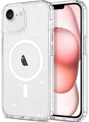 Entronix [Magnetic] Case Compatible with iPhone 16E - [Hard Back] Glitter Clear