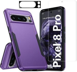 Entronix Bundle Compatible with Pixel 8 Pro - Soft-Touch Dual-Layer Case, 1 Clear Screen Protector & 1 Camera Lens Protector