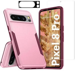 Entronix Bundle Compatible with Pixel 8 Pro - Soft-Touch Dual-Layer Case, 1 Clear Screen Protector & 1 Camera Lens Protector