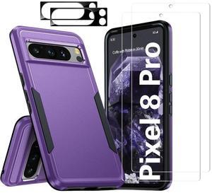 Entronix Bundle Compatible with Pixel 8 Pro - Soft-Touch Dual-Layer Case, 2 Clear Screen Protector & 2 Camera Lens Protector
