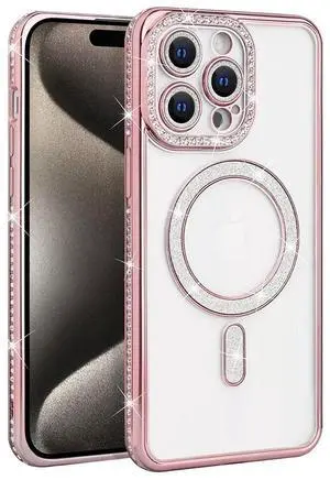 Entronix [Magnetic] Case Compatible with iPhone 15 Pro Max - [Clear Back] Luxury Diamonds