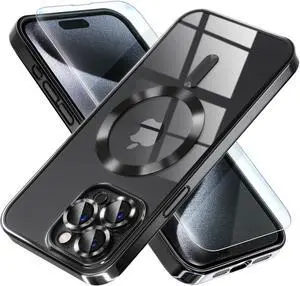 Entronix Bundle Compatible with iPhone 15 Pro Max - [Magnetic] Luxury Glossy Case & 1 Clear Screen Protector