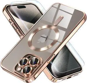 Entronix Bundle Compatible with iPhone 15 Pro - [Magnetic] Luxury Glossy Case & 1 Clear Screen Protector