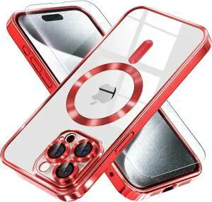 Entronix Bundle Compatible with iPhone 15 Pro - [Magnetic] Luxury Glossy Case & 1 Clear Screen Protector