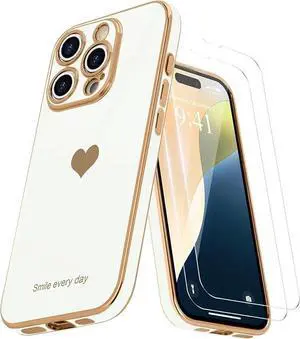 Entronix Bundle Compatible with iPhone 16 Pro Max - [Flexible] Glossy Heart Case & 2 Clear Screen Protectors