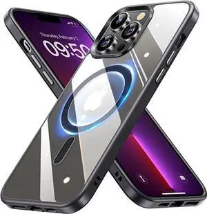Entronix [Magnetic] Case Compatible with iPhone 13 Pro Max - [Clear Back] Soft Matte Frame