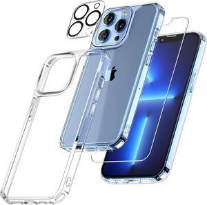 Entronix Bundle Compatible with iPhone 13 Pro Max - [Hard] Clear Case, 1 Clear Screen Protector & 1 Camera Lens Protector