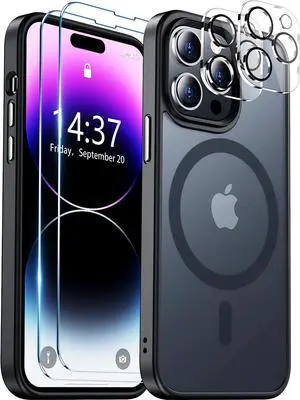Entronix Bundle Compatible with iPhone 15 Pro - [Magnetic] Translucent Matte Case, 2 Clear Screen Protectors & 2 Camera Lens Protectors
