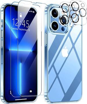 Entronix Bundle Compatible with iPhone 13 Pro - [Hard] Clear Case, 2 Clear Screen Protector & 2 Camera Lens Protectors