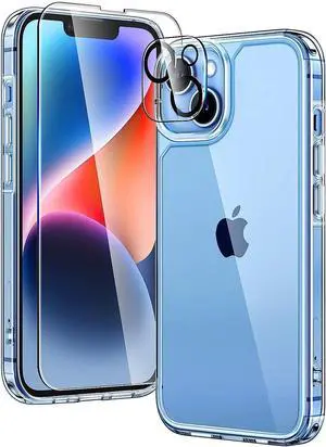 Entronix Bundle Compatible with iPhone 14 Plus - [Hard] Clear Case, 1 Clear Screen Protector & 1 Camera Lens Protector