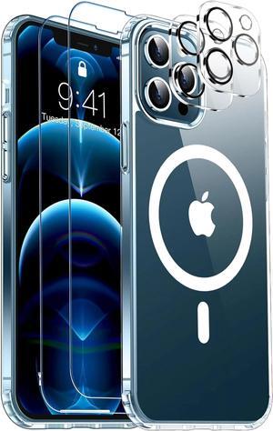 Entronix Bundle Compatible with iPhone 13 Pro Max - [Magnetic] Clear Case, 2 Clear Screen Protectors & 2 Camera Lens Protectors