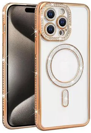 Entronix [Magnetic] Case Compatible with iPhone 15 Pro - [Clear Back] Luxury Diamonds