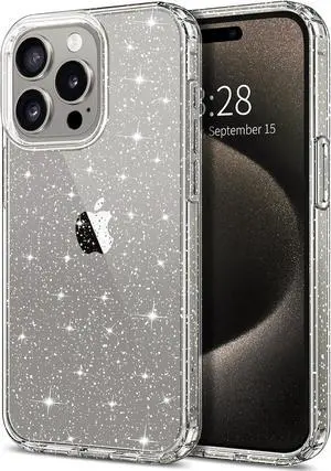 Entronix Case Compatible with iPhone 15 Pro - [Hard Back] Glitter Clear