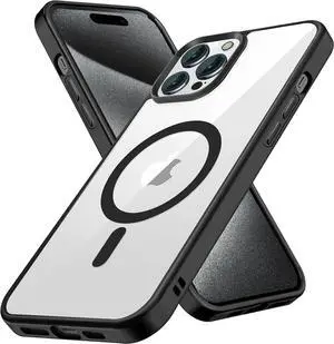 Entronix [Magnetic] Case Compatible with iPhone 15 Pro Max - [Clear Back] Soft Matte Frame