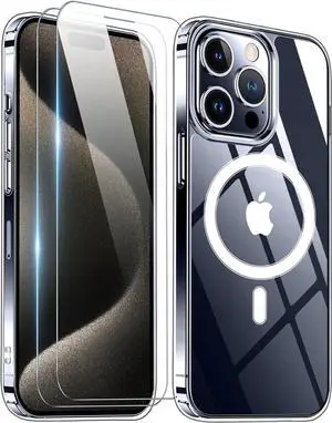 Entronix Bundle Compatible with iPhone 15 Plus - [Magnetic] Clear Case & 2 Clear Screen Protectors