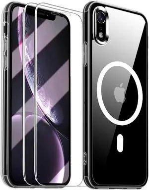 Entronix Bundle Compatible with iPhone XR - [Magnetic] Clear Case & 2 Clear Screen Protectors