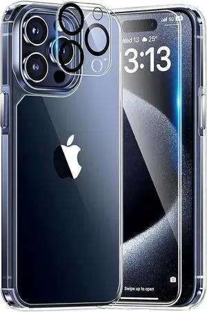 Entronix Bundle Compatible with iPhone 15 Pro Max - [Hard] Clear Case, 1 Clear Screen Protector & 1 Camera Lens Protector