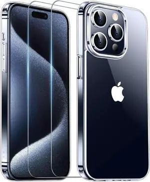 Entronix Bundle Compatible with iPhone 15 Pro - [Hard] Clear Case & 2 Clear Screen Protectors