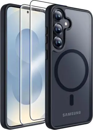 Entronix Bundle Compatible with Galaxy S25 Plus - [Magnetic] Translucent Matte Case & 2 Clear Screen Protectors