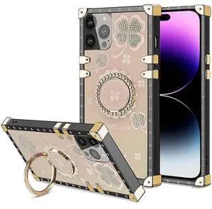 Entronix Case Compatible with iPhone 16 Pro Max - [Rectangular] Luxury Lucky-Clover Gripstand