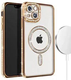 Entronix [Magnetic] Case Compatible with iPhone 15 Plus - [Clear Back] Luxury Diamonds