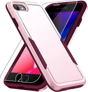 Entronix Bundle Compatible with iPhone 8/7/SE - Soft-Touch Dual-Layer Case & 1 Clear Screen Protector