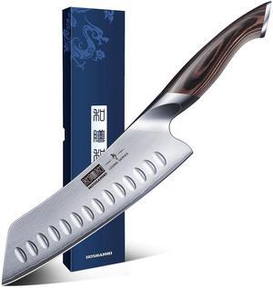 HOSHANHO 7 Inch Japanese Chef Knife, Ultra Sharp High Carbon Stainless Steel AUS-10 Kitchen Knife, Professional Santoku Knives with Ergonomic Pakkawood Handle