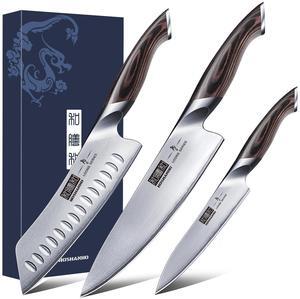 HOSHANHO 3 Pieces Knife Set, Professional Japanese AUS-10 Stainless Steel Kitchen Knife Set, Ultra Sharp Chef Knives Sets with Ergonomic Pakkawood Handle